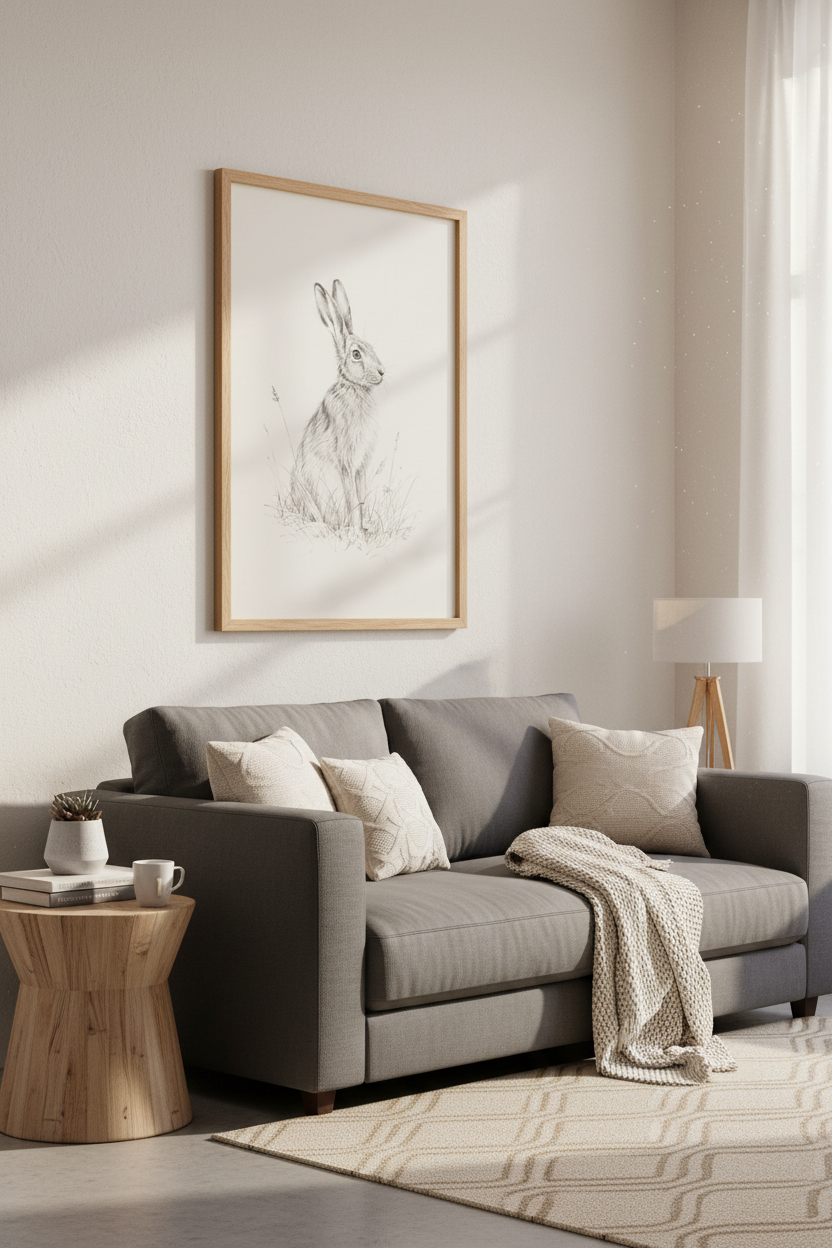 Hare Pencil Sketch Wall Art | Nursery Woodland Decor | Vintage Rabbit Poster