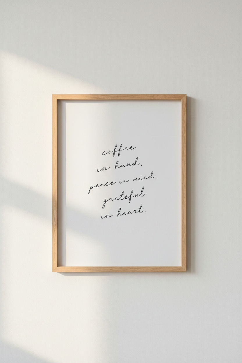 Coffee Quote Wall Art | Minimalist Script Poster, Kitchen &amp; Coffee Bar Decor