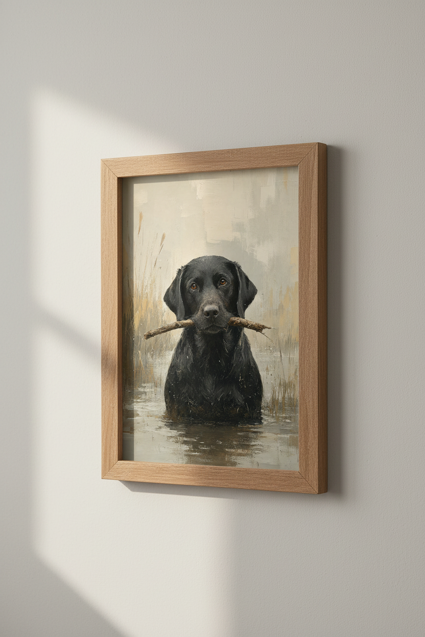 Black Lab Wall Art Print | Rustic Dog Oil Painting, Farmhouse Decor