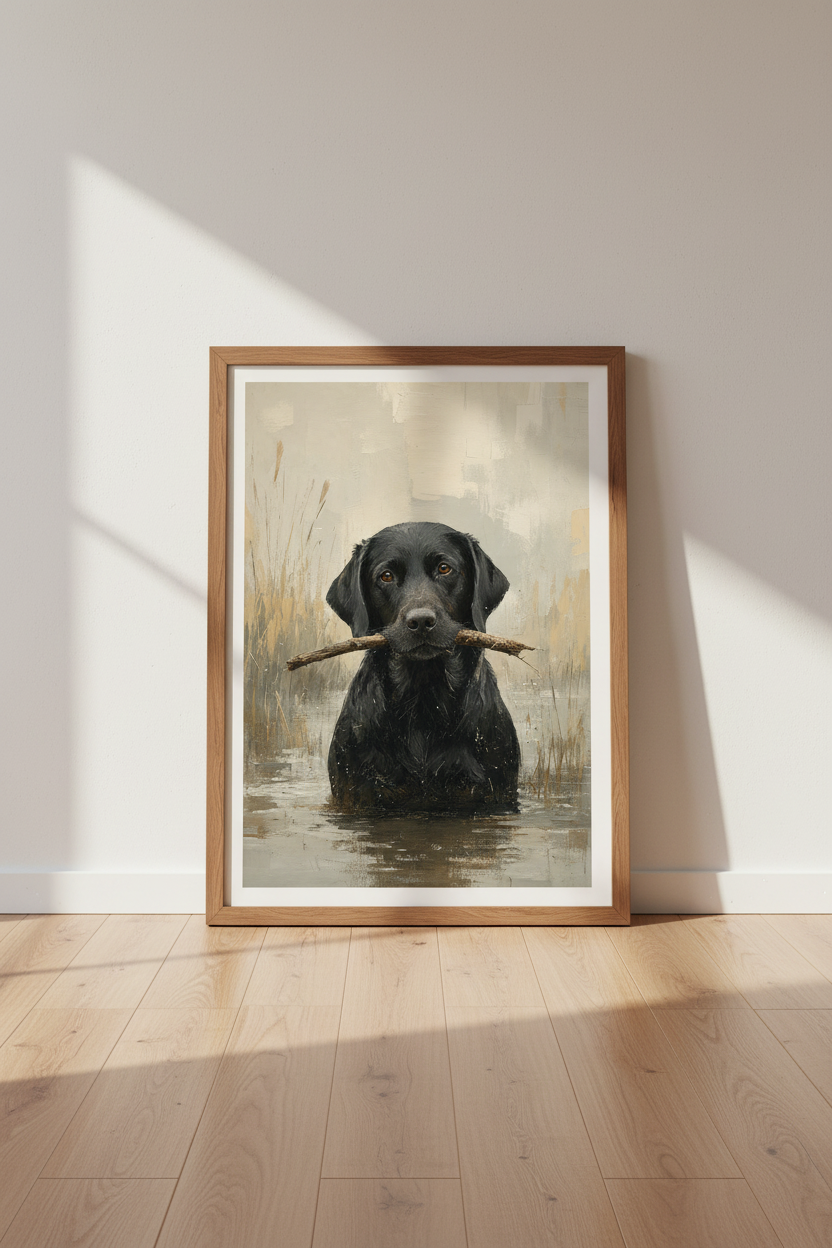 Black Lab Wall Art Print | Rustic Dog Oil Painting, Farmhouse Decor