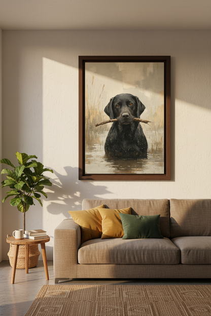 Black Lab Wall Art Print | Rustic Dog Oil Painting, Farmhouse Decor