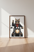 Biker Cat Motorcycle Wall Art Print | Funny Cool Cat Decor | Modern Pet Poster
