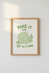 cute frog wall art | Whimsical Sage Green, Living Room Decor | Coffee Time Poster