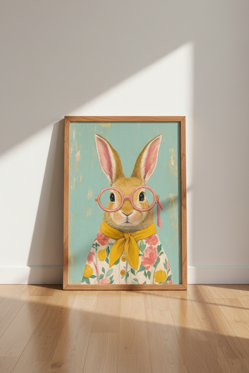 Whimsical Bunny in Glasses Print | Nursery Decor | Quirky Animal Poster
