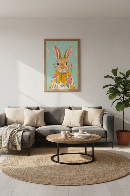 Whimsical Bunny in Glasses Print | Nursery Decor | Quirky Animal Poster