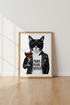 Cool Tuxedo Cat Wine Wall Art | Funny Bar Decor | Black and White Poster