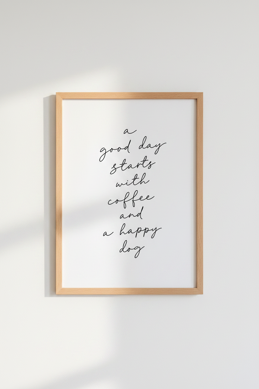 Coffee and Dog Quote Print | Minimalist Script Wall Art | Kitchen Decor Poster