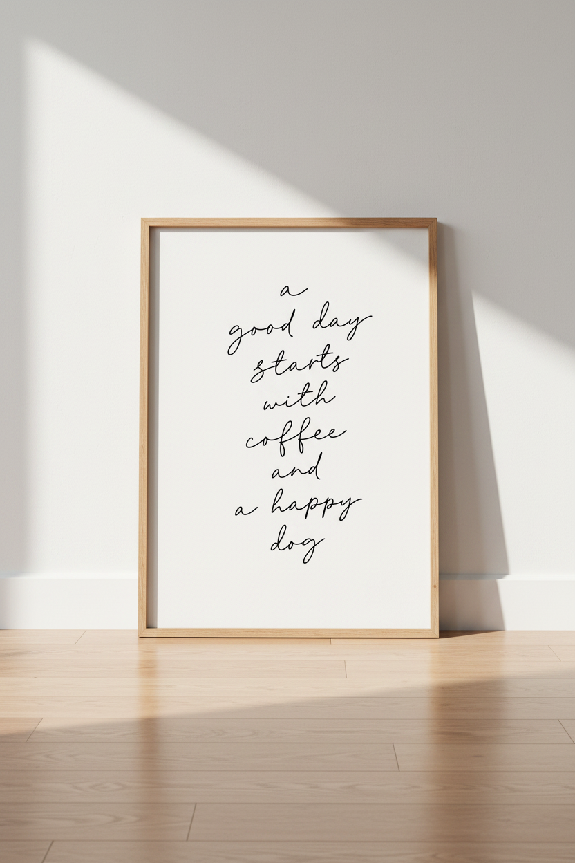 Coffee and Dog Quote Print | Minimalist Script Wall Art | Kitchen Decor Poster