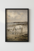 Vintage White Horse Beach Print | Coastal Farmhouse Wall Art | Muted Neutral Poster