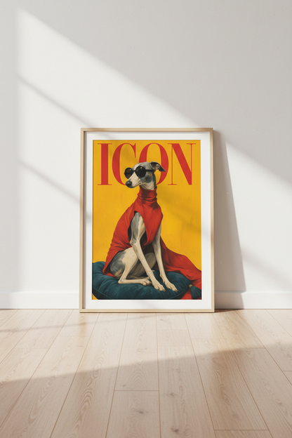 Pop Art Dog Print | Bold Yellow, Red Cape | Living Room Decor
