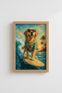 Surfer Dog Wall Art Print | Coastal Beach Decor | Golden Retriever Poster