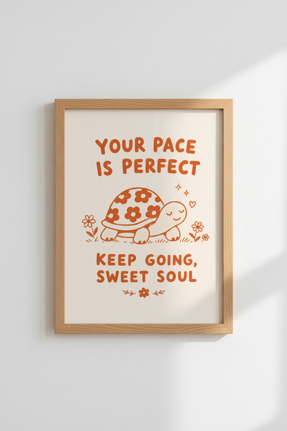 Whimsical Turtle Wall Art Print | Living Room Decor | Cozy Poster