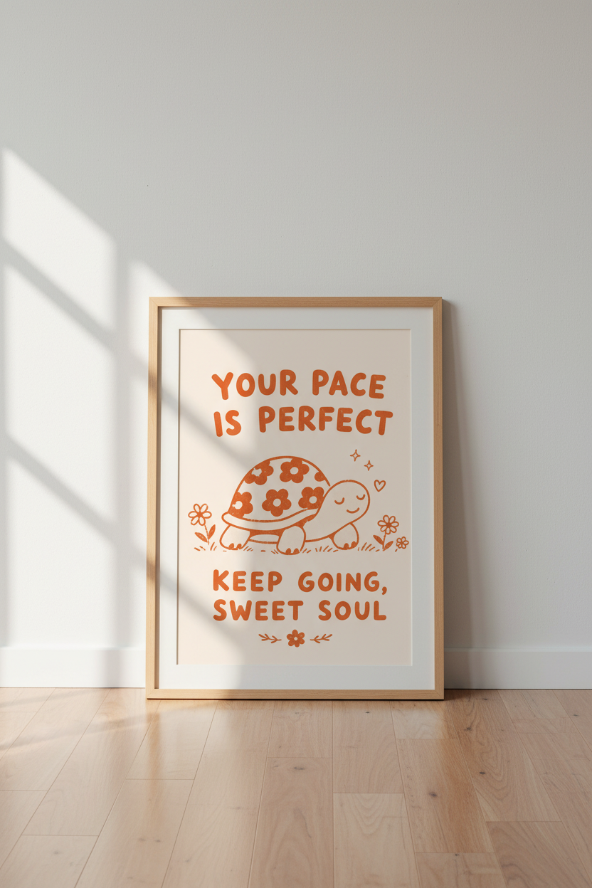 Whimsical Turtle Wall Art Print | Living Room Decor | Cozy Poster
