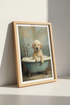 Golden Retriever Puppy in Bathtub Art | Bathroom Decor | Oil Style Poster