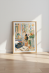 Calico Cat Library Wall Art | Book Lover Home Decor | Colorful Retro Poster