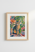 Colorful Cat Art Print | Vibrant Fauvist Cat Poster, Tropical Botanical Decor