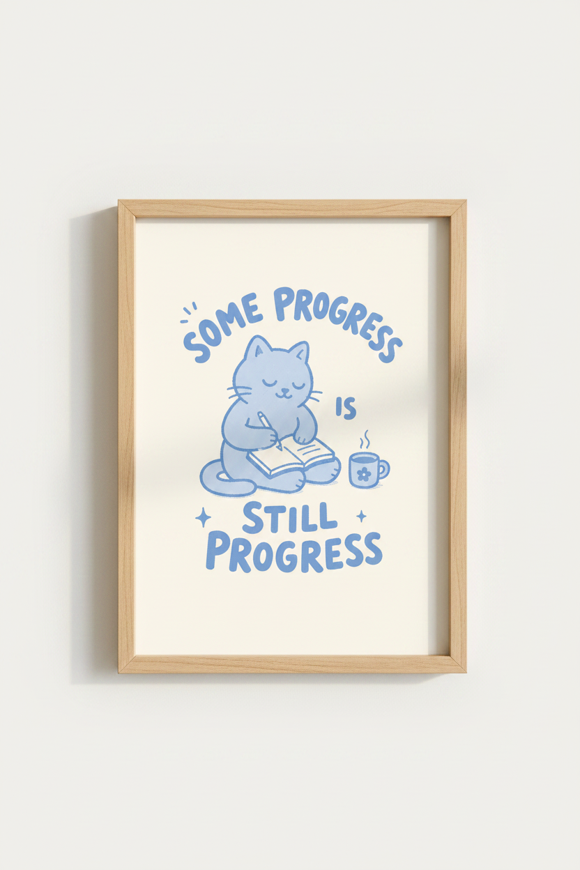 cute cat wall art | Pastel Illustration, Living Room Decor | Cozy Poster