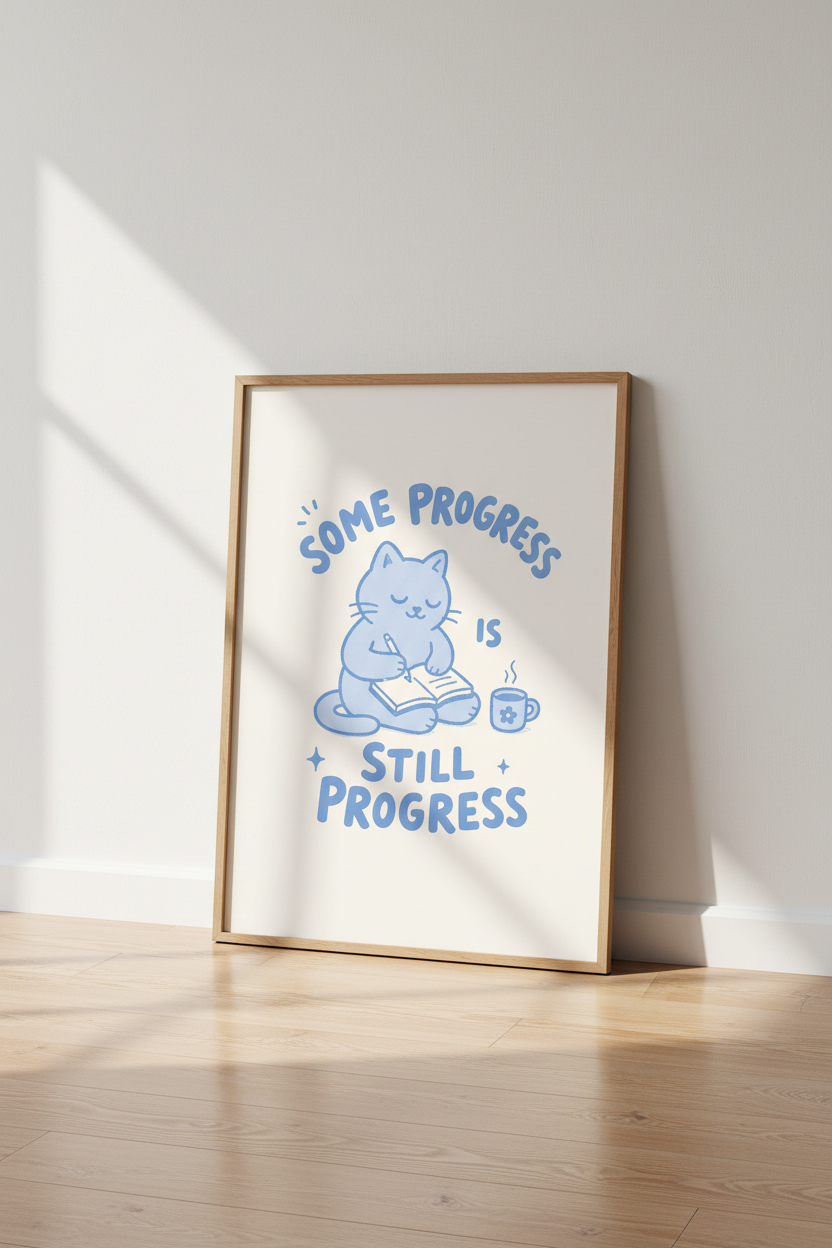cute cat wall art | Pastel Illustration, Living Room Decor | Cozy Poster