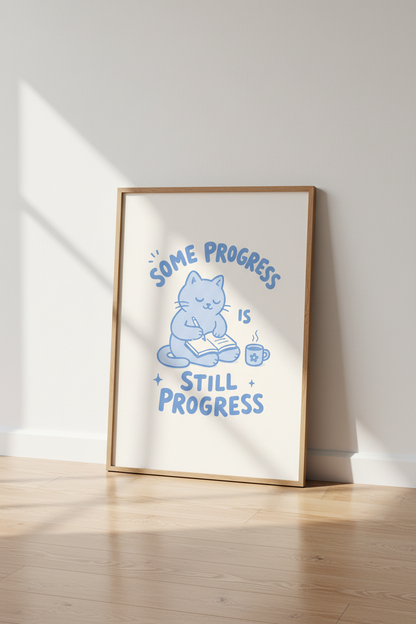 cute cat wall art | Pastel Illustration, Living Room Decor | Cozy Poster