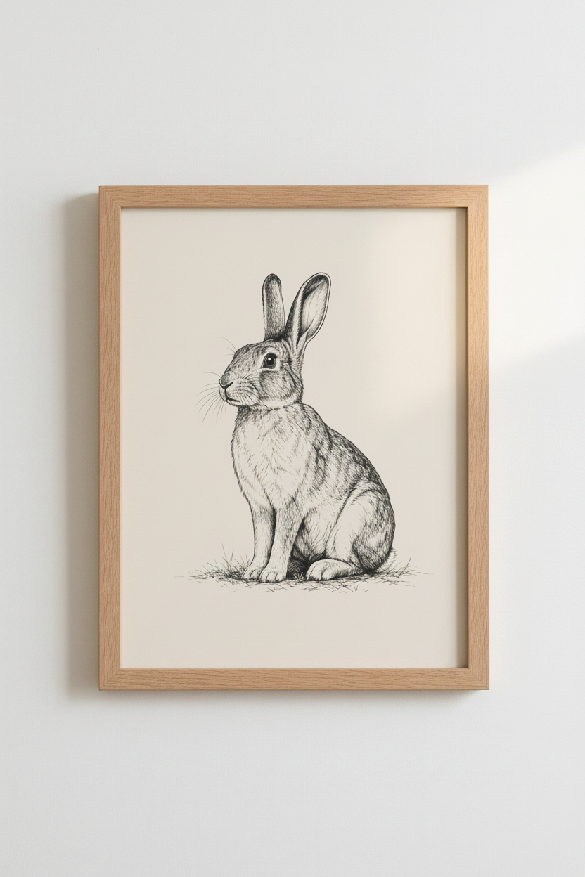 Vintage Bunny Rabbit Wall Art Print | Nursery &amp; Farmhouse Decor | Woodland Sketch Poster