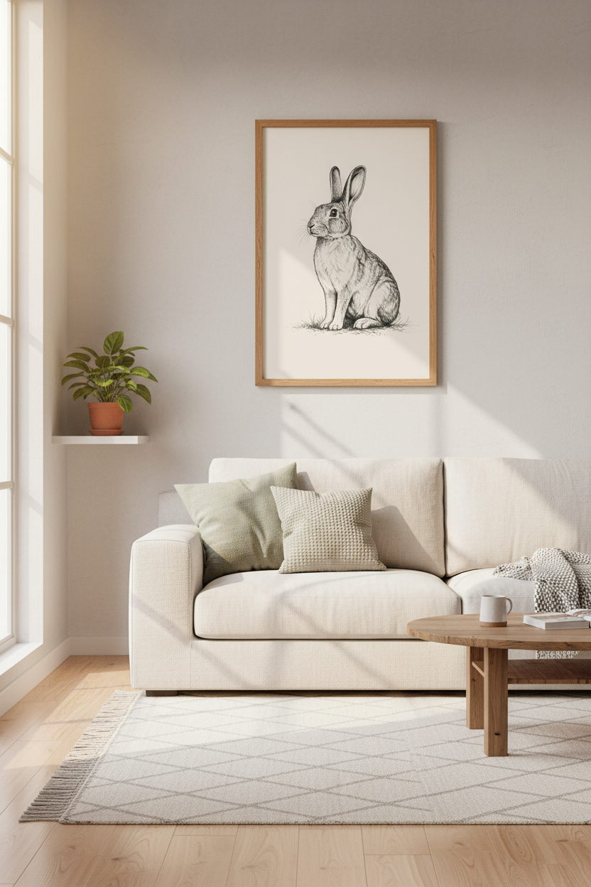Vintage Bunny Rabbit Wall Art Print | Nursery &amp; Farmhouse Decor | Woodland Sketch Poster