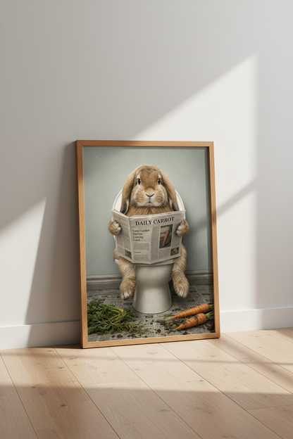 Bunny on Toilet Wall Art | Funny Bathroom Poster | Quirky Animal Decor