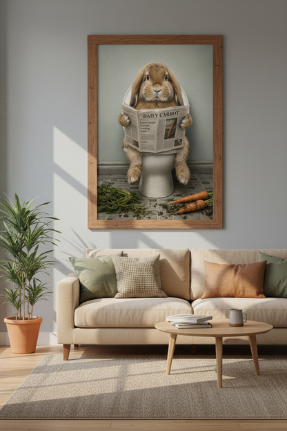 Bunny on Toilet Wall Art | Funny Bathroom Poster | Quirky Animal Decor