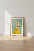 Bunny in Sweater Wall Art | Yellow & Teal Animal Portrait, Nursery Decor