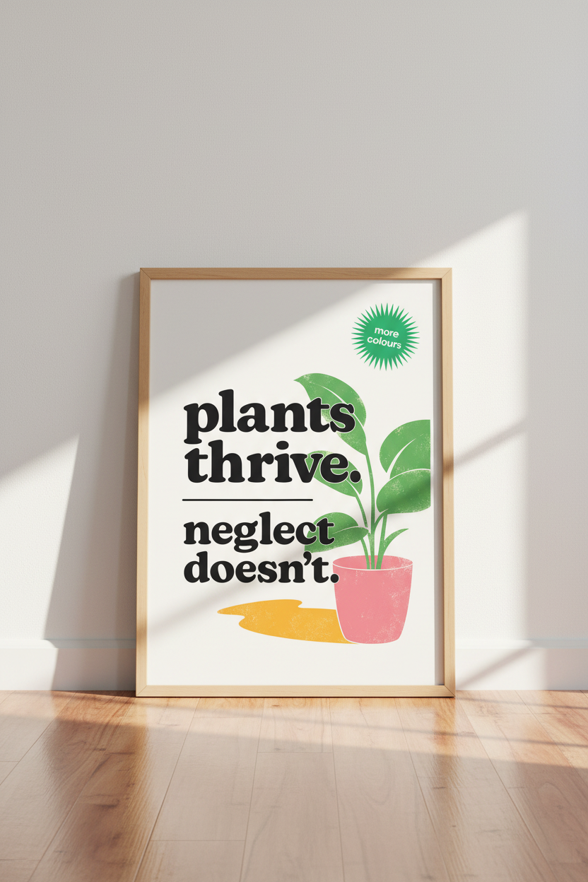 Plants Thrive Typographic Wall Art | Retro Pink &amp; Green, Home Office Decor