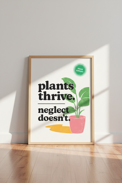 Plants Thrive Typographic Wall Art | Retro Pink &amp; Green, Home Office Decor