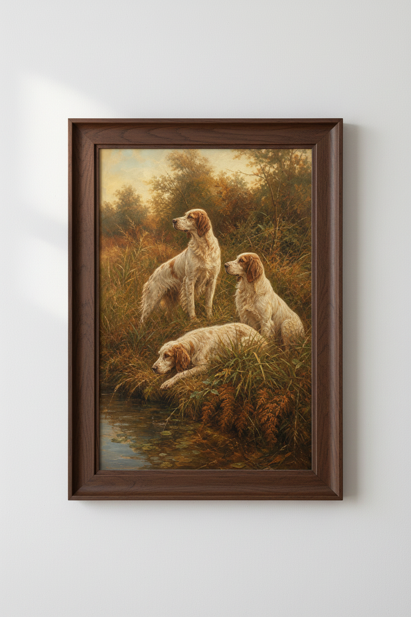 english setter art | Oil-Style Autumn Portrait | Cozy Living Room Decor