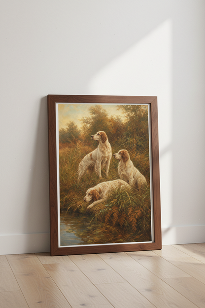 english setter art | Oil-Style Autumn Portrait | Cozy Living Room Decor