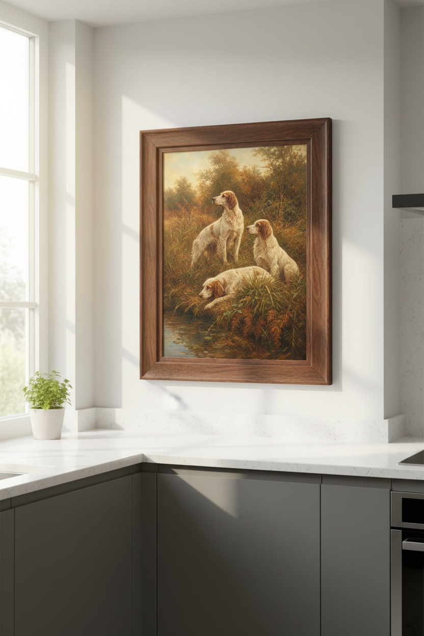 english setter art | Oil-Style Autumn Portrait | Cozy Living Room Decor