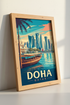 Doha Qatar Skyline Travel Poster | Modern Middle East Wall Art, Living Room Decor