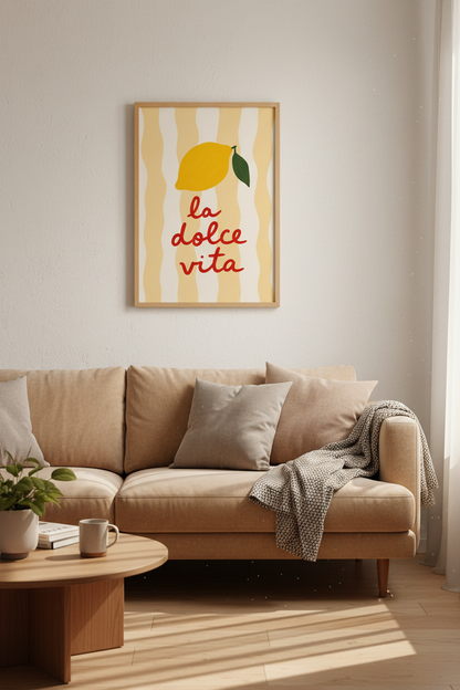 Mediterranean Lemon Wall Art Print | La Dolce Vita Kitchen Decor | Italian Poster