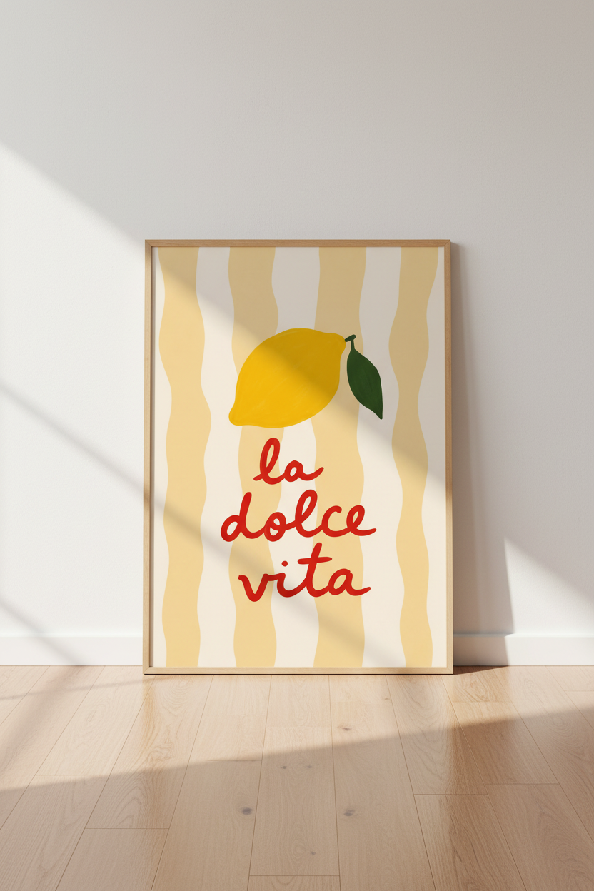 Mediterranean Lemon Wall Art Print | La Dolce Vita Kitchen Decor | Italian Poster