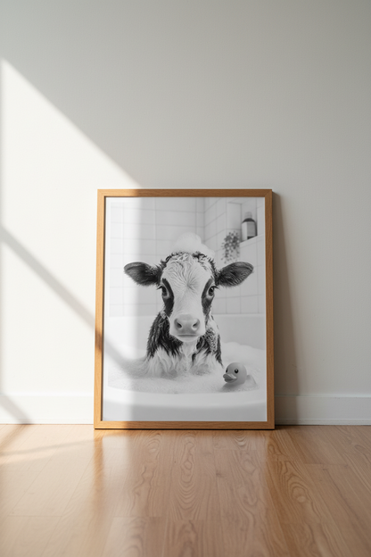 Cow in Bathtub Wall Art | B&amp;W Photography Print, Bathroom Farmhouse Decor