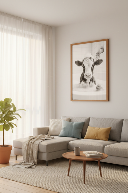 Cow in Bathtub Wall Art | B&amp;W Photography Print, Bathroom Farmhouse Decor