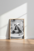 Bear in Bathtub Wall Art | Funny Black & White Animal Poster, Bathroom Decor