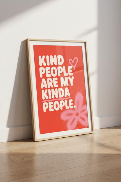 Kind People Quote Wall Art Print | Red Pink Retro Decor | Dopamine Poster