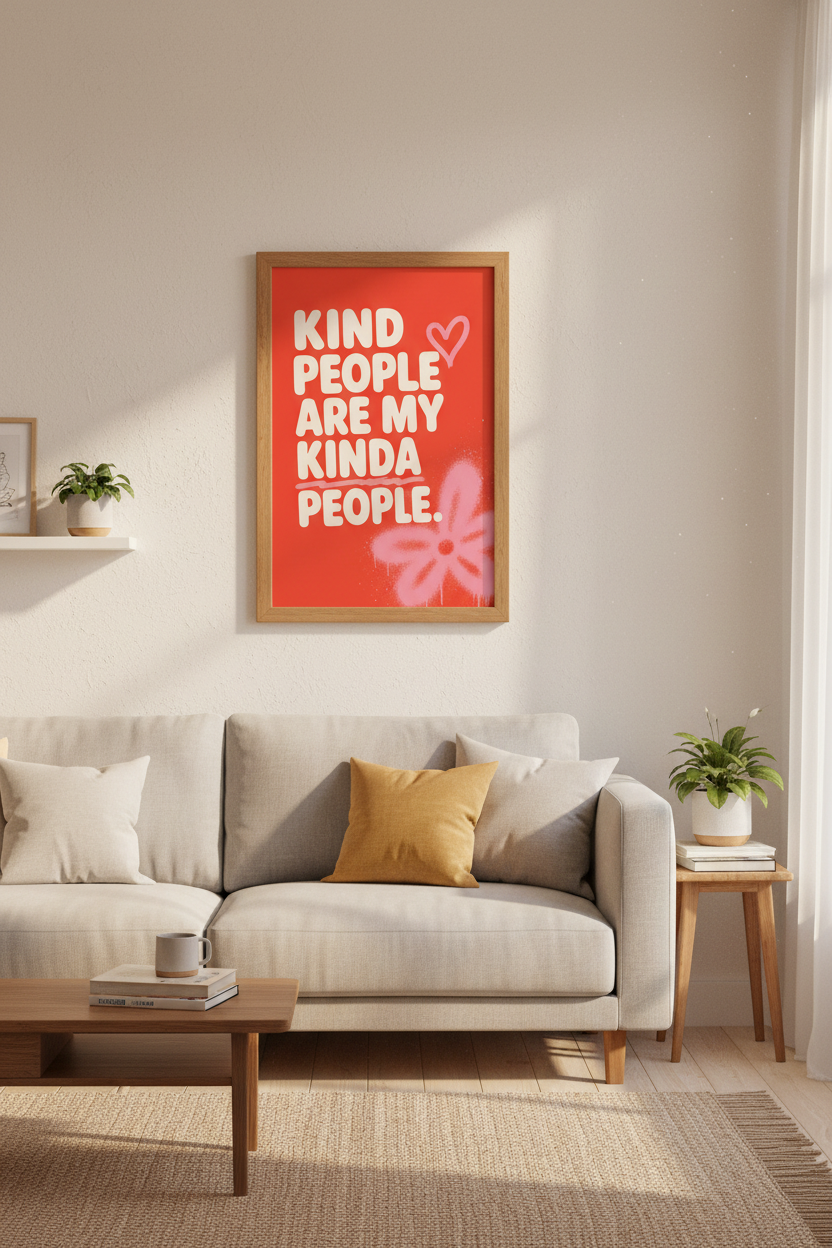 Kind People Quote Wall Art Print | Red Pink Retro Decor | Dopamine Poster