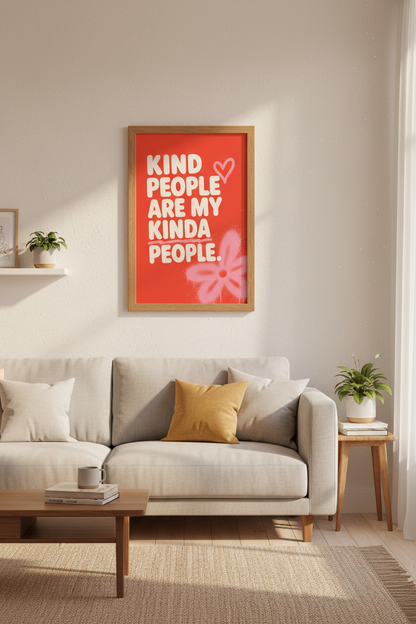 Kind People Quote Wall Art Print | Red Pink Retro Decor | Dopamine Poster