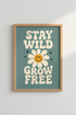 Stay Wild Grow Free Daisy Wall Art | Retro Sage Green Decor | Groovy Boho Poster