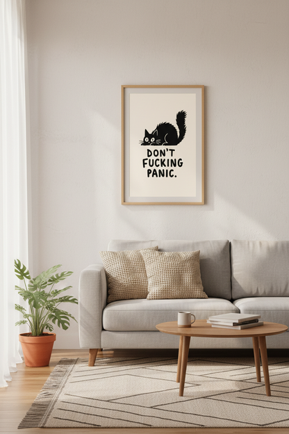 Funny Black Cat Wall Art Print | Office Desk Decor | Minimalist Poster