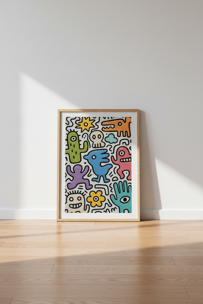 Graffiti Doodle Monster Wall Art Print | Fun Colorful Poster | Urban Nursery Decor