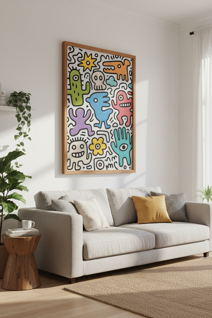 Graffiti Doodle Monster Wall Art Print | Fun Colorful Poster | Urban Nursery Decor