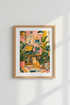 Retro Cat Aesthetic Print | Pink Record Player Art, Music & Plant Lover Poster