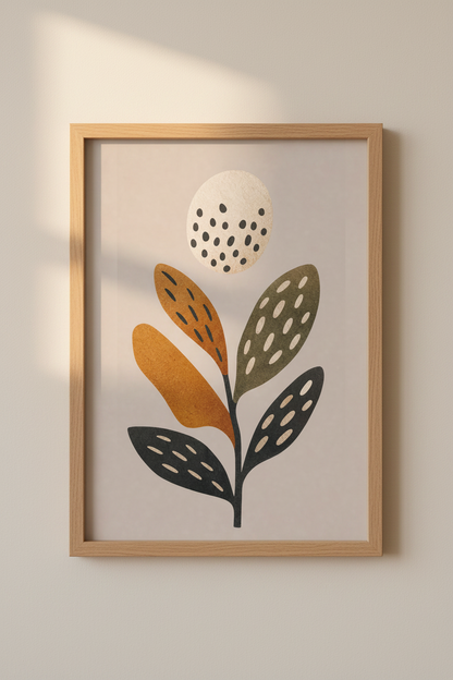 Abstract Botanical Leaf Wall Art | Earthy Boho Decor | Minimalist Poster