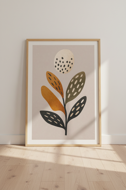 Abstract Botanical Leaf Wall Art | Earthy Boho Decor | Minimalist Poster