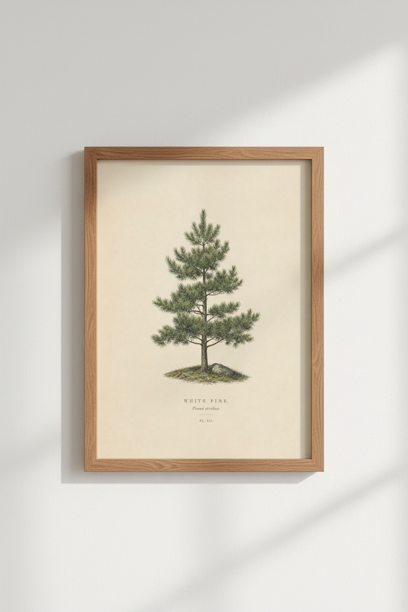 Vintage Botanical Pine Tree Wall Art Print | Living Room Decor | Rustic Poster